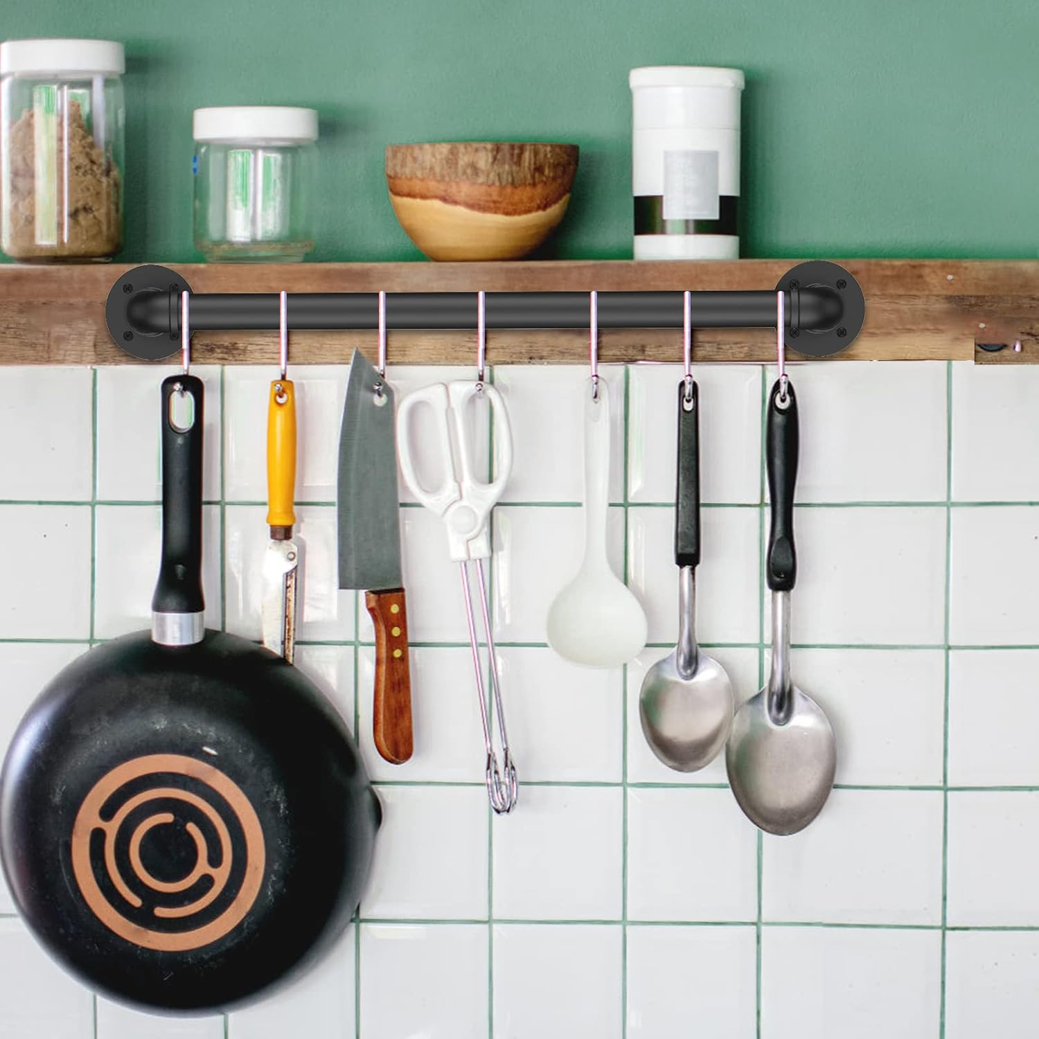 4FT Industrial Stair Railing Wall Mount Staircase Handrail φ1.3" Pipe Hand Rail for Steps Grab Bar Foot Rail Vintage Pipe Railing Black Deck Handrail for Outdoor Indoor Stairs Porch