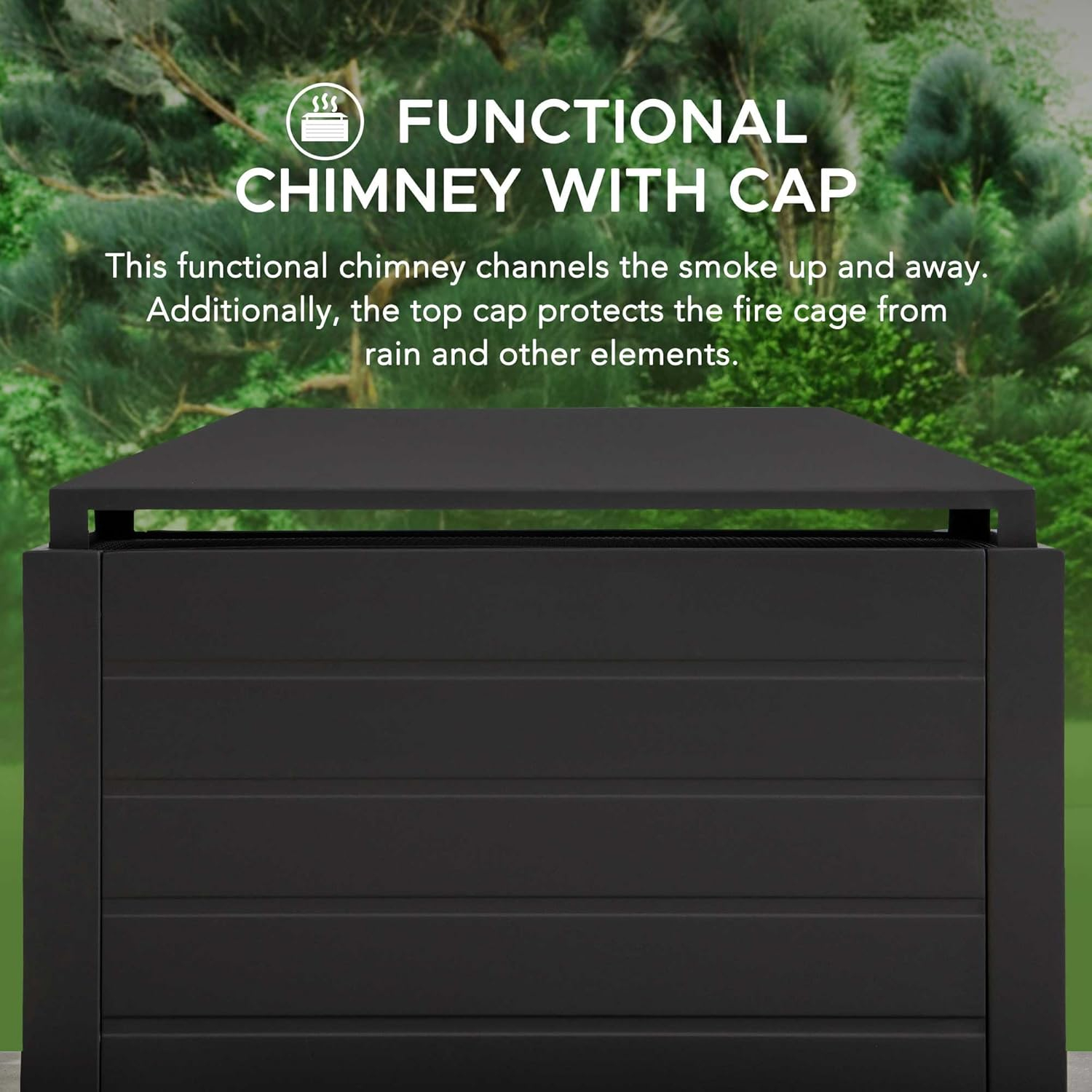 Matte Black Steel Wood-Burning Outdoor Fireplace with Chimney