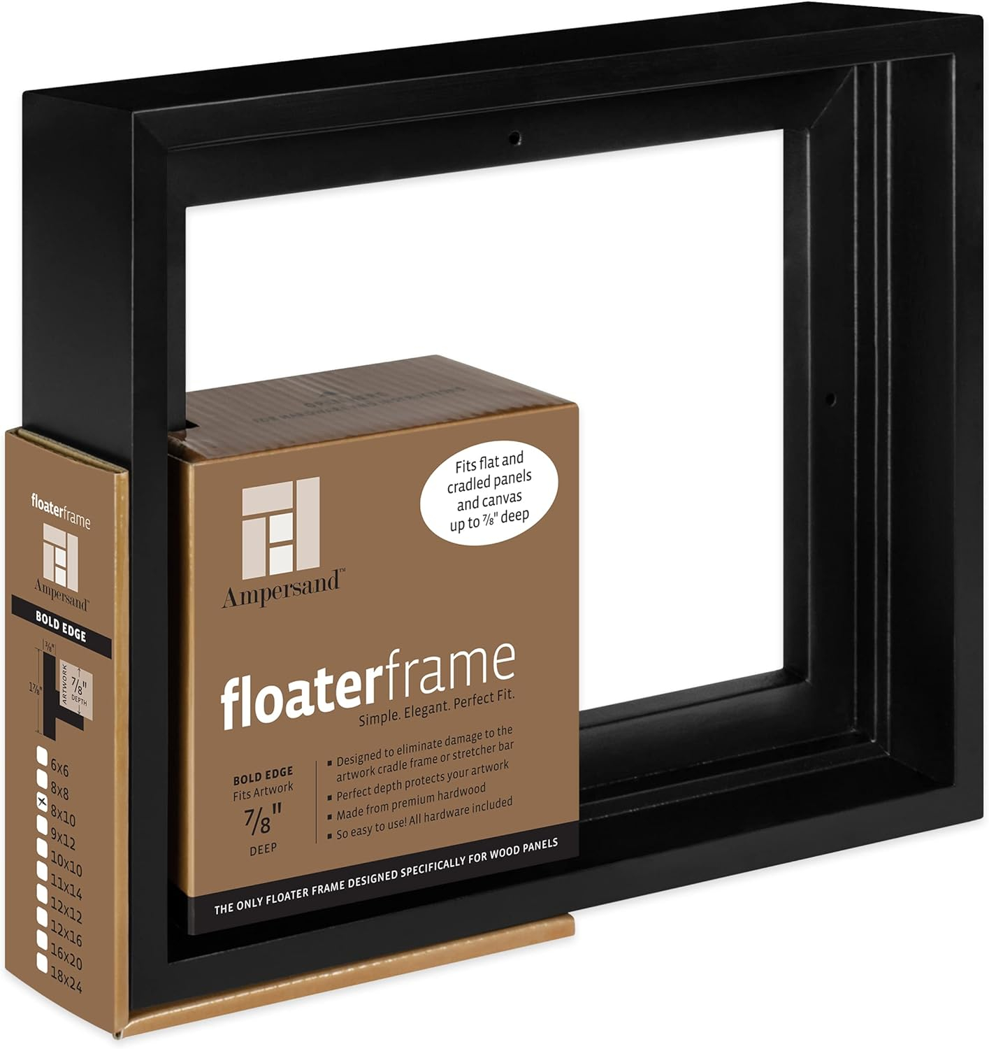 Ampersand Art Floaterframes Bold Edge (3/8" Face) 1-7/8" Frame Profile for 7/8" Deep Artwork 8" x 10" Black