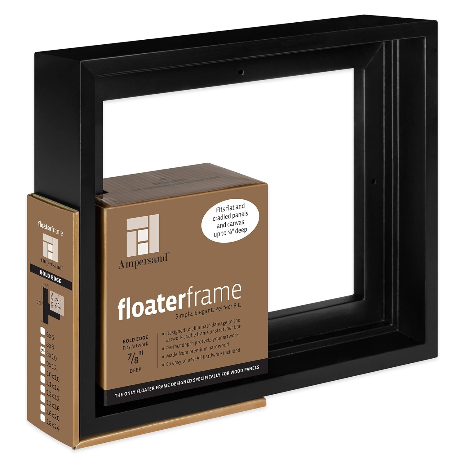 Ampersand Art Floaterframes Bold Edge (3/8" Face) 1-7/8" Frame Profile for 7/8" Deep Artwork 8" x 10" Black