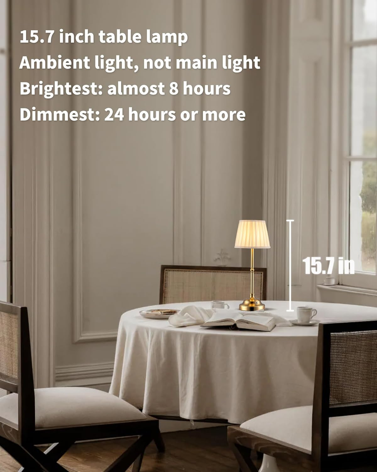 KDG Cordless LED Table Lamp Set of 2, Portables Fabric Shade Desk Lamps, 4000mAh Rechargeable Battery Powered Lighting, Dimmable Light for Dining Room, Bedroom, Bedside, Night Light, Balcony (Bronze)