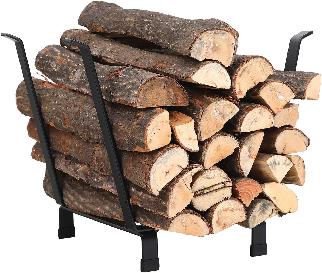 PHI VILLA 20 Inches Medium Decorative Indoor/Outdoor Firewood Log Rack Bin with Scrolls, Black