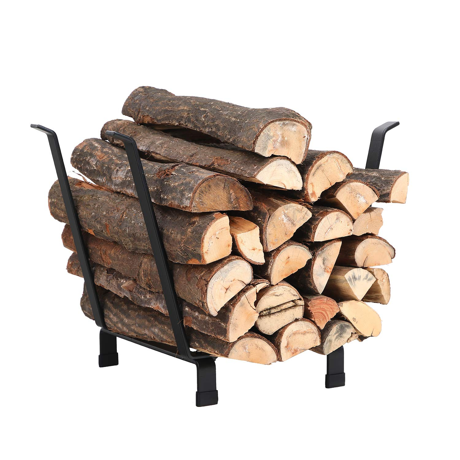 PHI VILLA 20 Inches Medium Decorative Indoor/Outdoor Firewood Log Rack Bin with Scrolls, Black