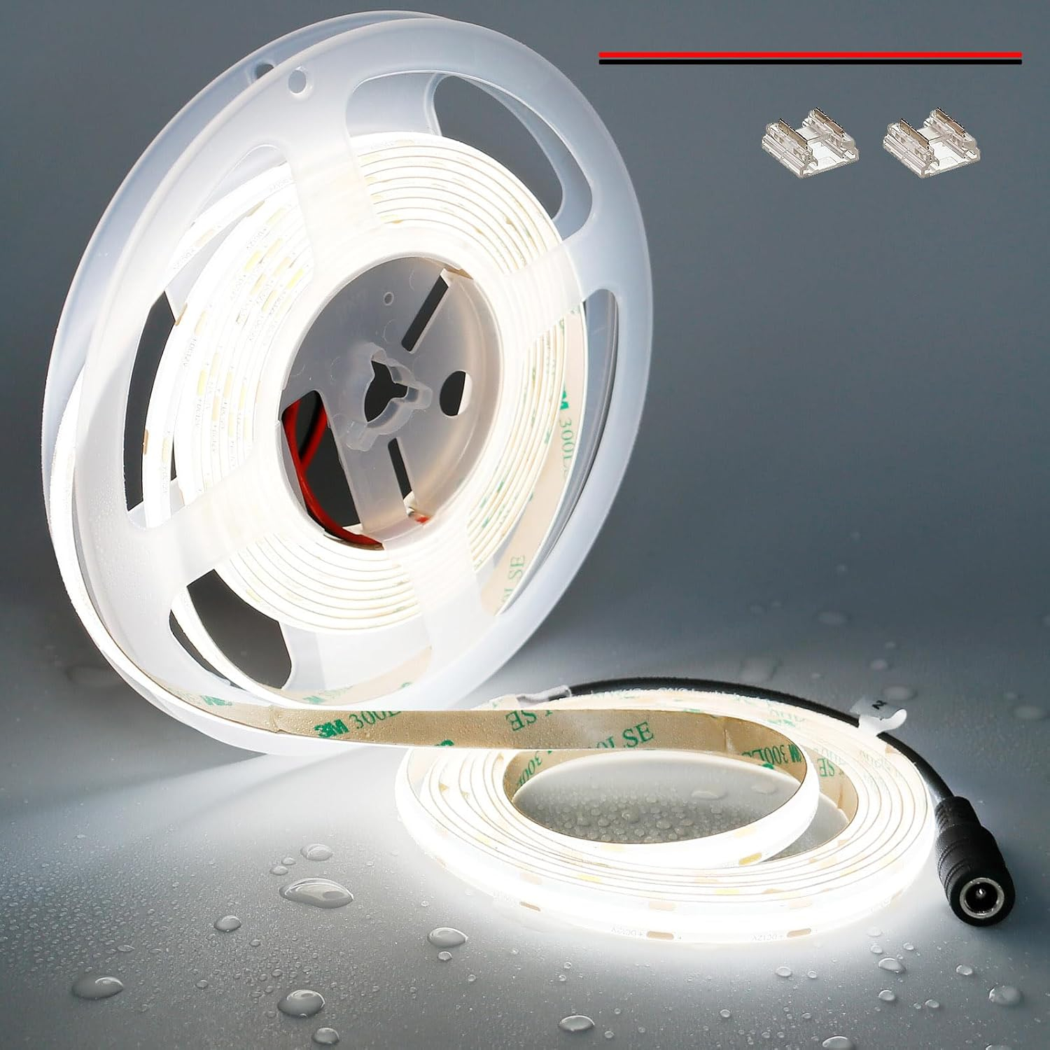 12V COB LED Strip Light Daylight White 5000K Waterproof IP65 480LEDs/M Super Bright 4000Lm CRI>90 16.4ft/5M Dotless High Density Cuttable Flexible for Cabinet Home DIY Lighting Projects