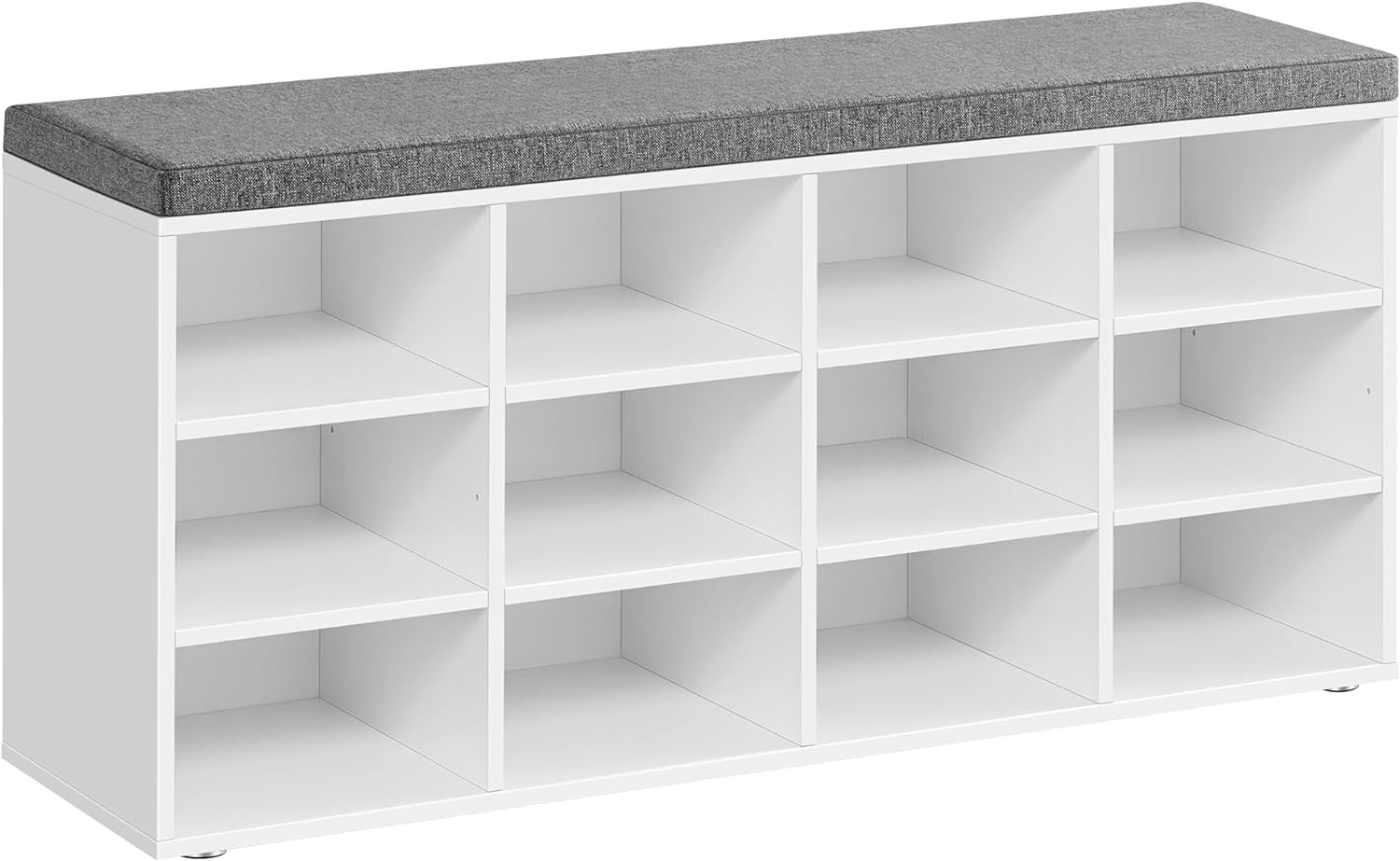 VASAGLE CUSTOS Collection - Shoe Bench, Storage Bench with Padded Seat, Entryway Bench with 12 Compartments, for Bedroom, 11.9 x 40.9 x 18.9 Inches, Cloud White and Slate Gray ULHS012W14