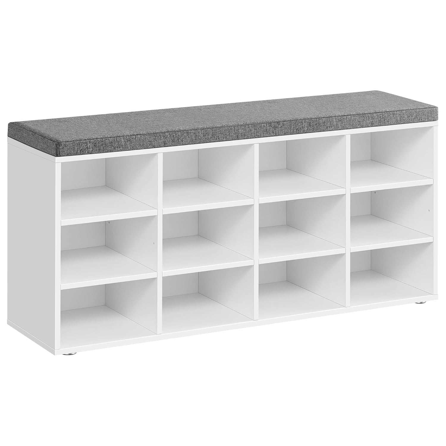 VASAGLE CUSTOS Collection - Shoe Bench, Storage Bench with Padded Seat, Entryway Bench with 12 Compartments, for Bedroom, 11.9 x 40.9 x 18.9 Inches, Cloud White and Slate Gray ULHS012W14