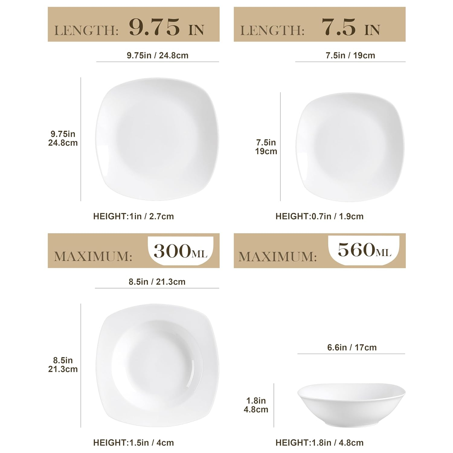White Porcelain 24-Piece Dinnerware Set for 6