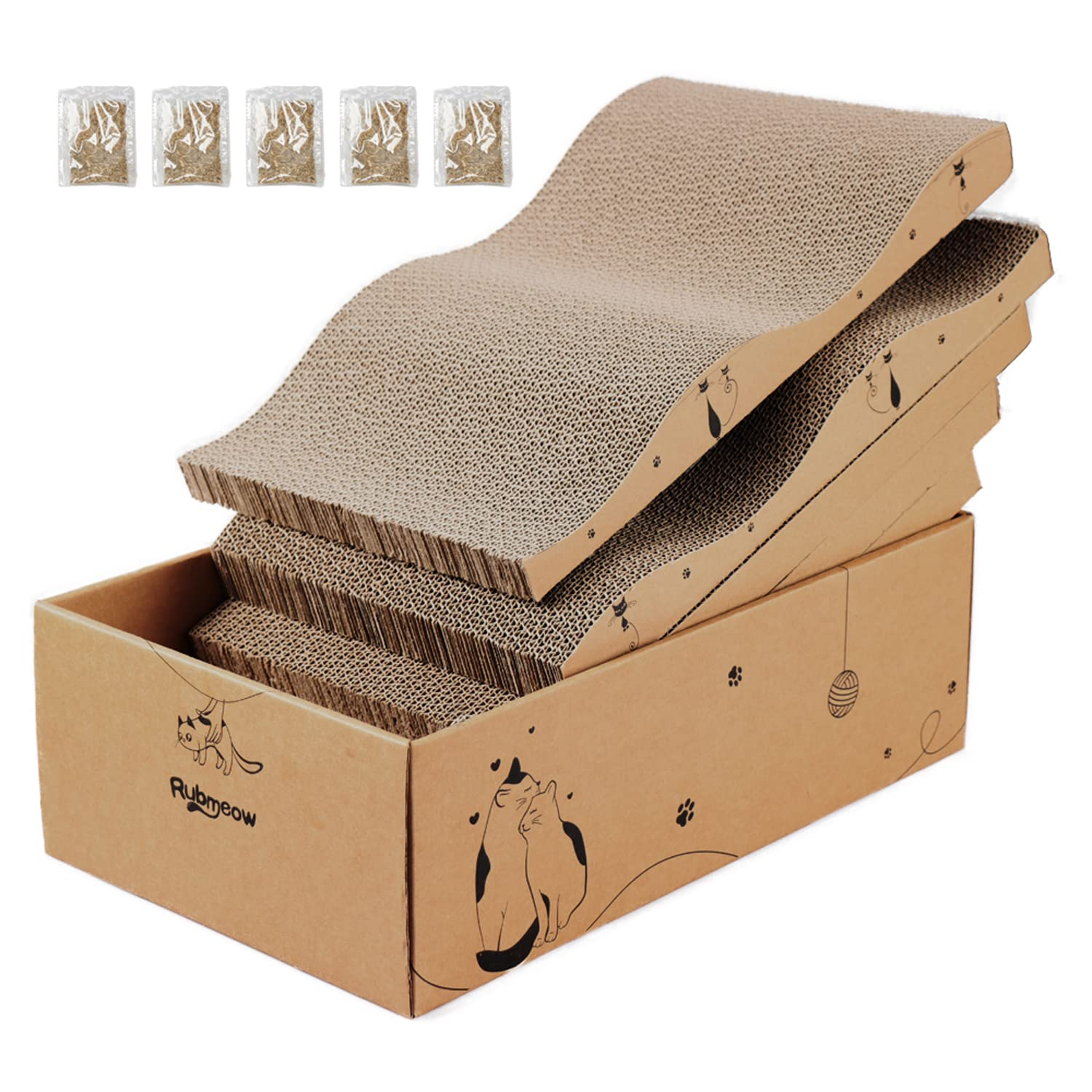 Cat Scratcher Cardboard Scratch Pad Box for Indoor Cats,5pcs Scratching Board Bed Reversible Durable,with Catnip