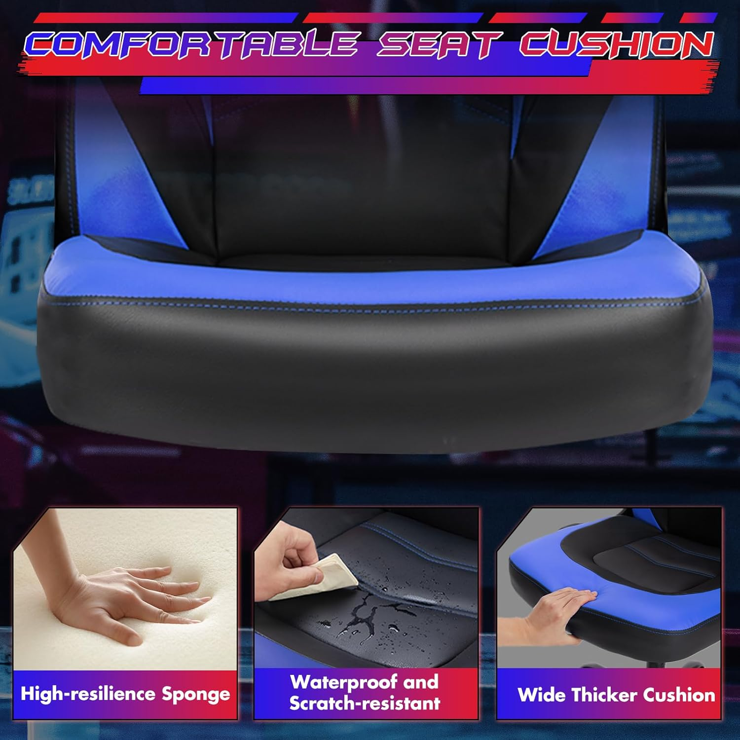 Black and Blue PU Leather Adjustable Gaming Chair with Flip-up Armrests