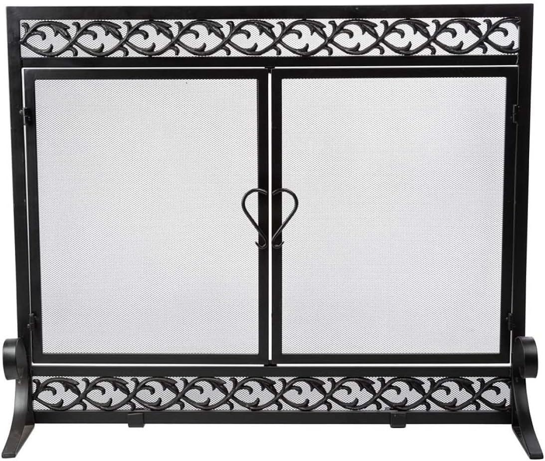 Plow Chimenea de Volutas de Hierro Fundido Gran & Hearth con Puertas, en Negro