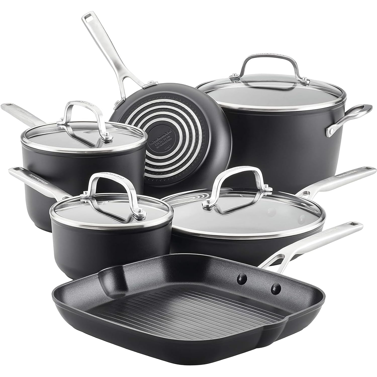 Matte Black 10-Piece Aluminum Nonstick Cookware Set