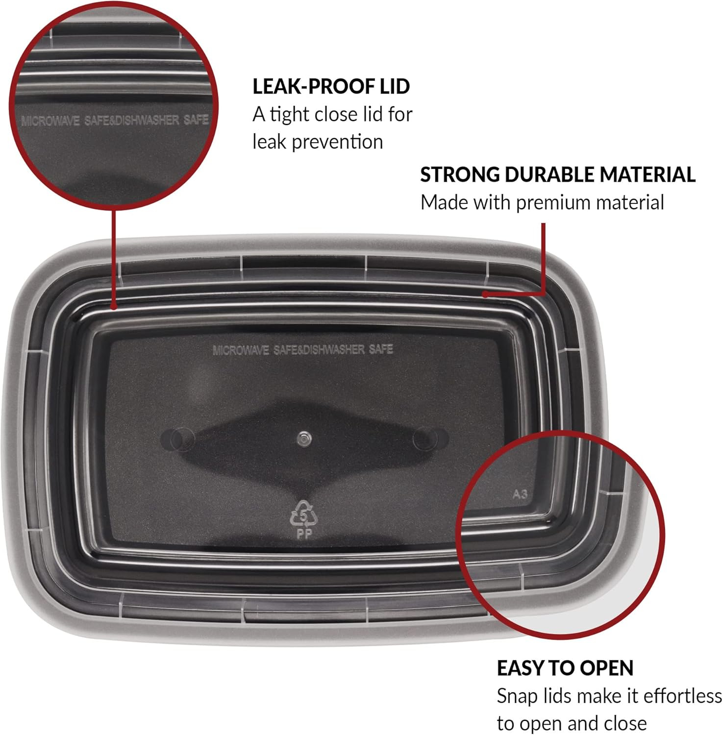 Reli. Meal Prep Containers 24 oz. | 50 Pack | 1 Compartment Food Container w/Lids | Microwavable Food Storage, To Go | Black Reusable Bento Box/Lunch Box for Meal Prep