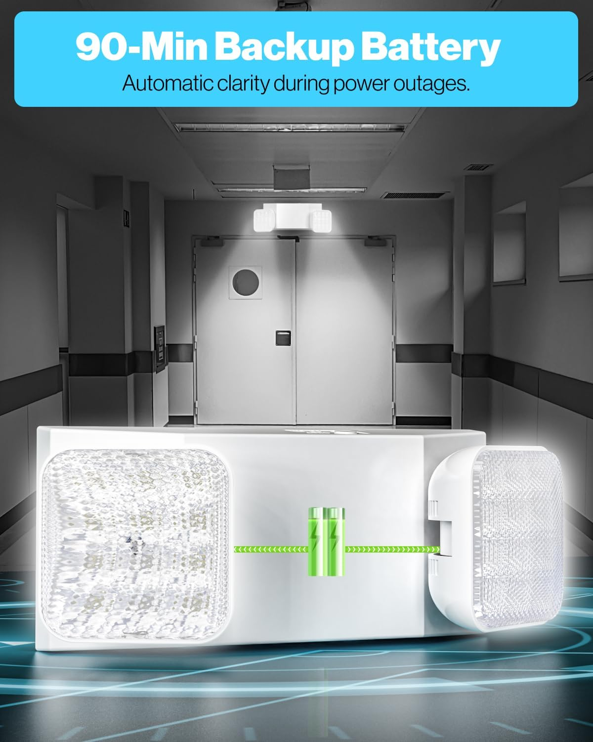 Sunco LED Emergency Lights, Commercial Lighting for Business, Power Outages, Offices, with Backup Battery (90 Minutes), Wall Mount, Hard Wired, 120-277V, Fire Resistant (94V-0) UL 2 Pack.