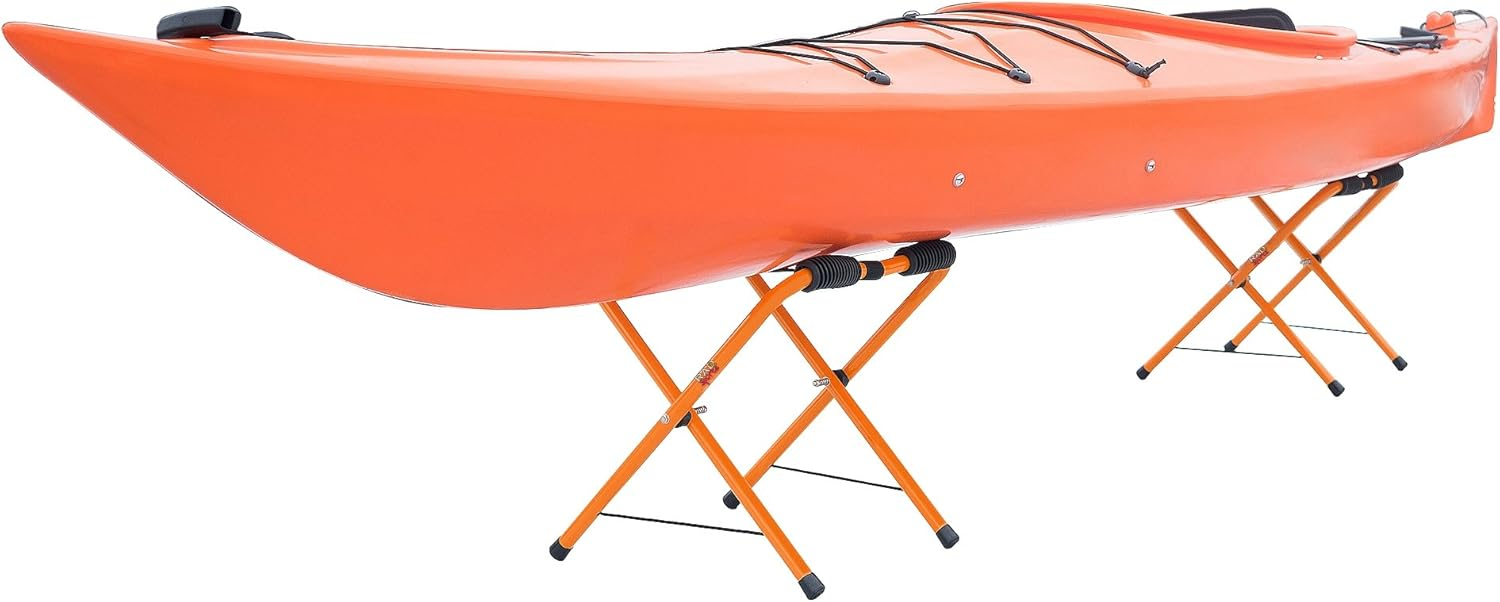 Orange Powder-Coated Steel Portable Kayak Storage Racks with Nylon Straps