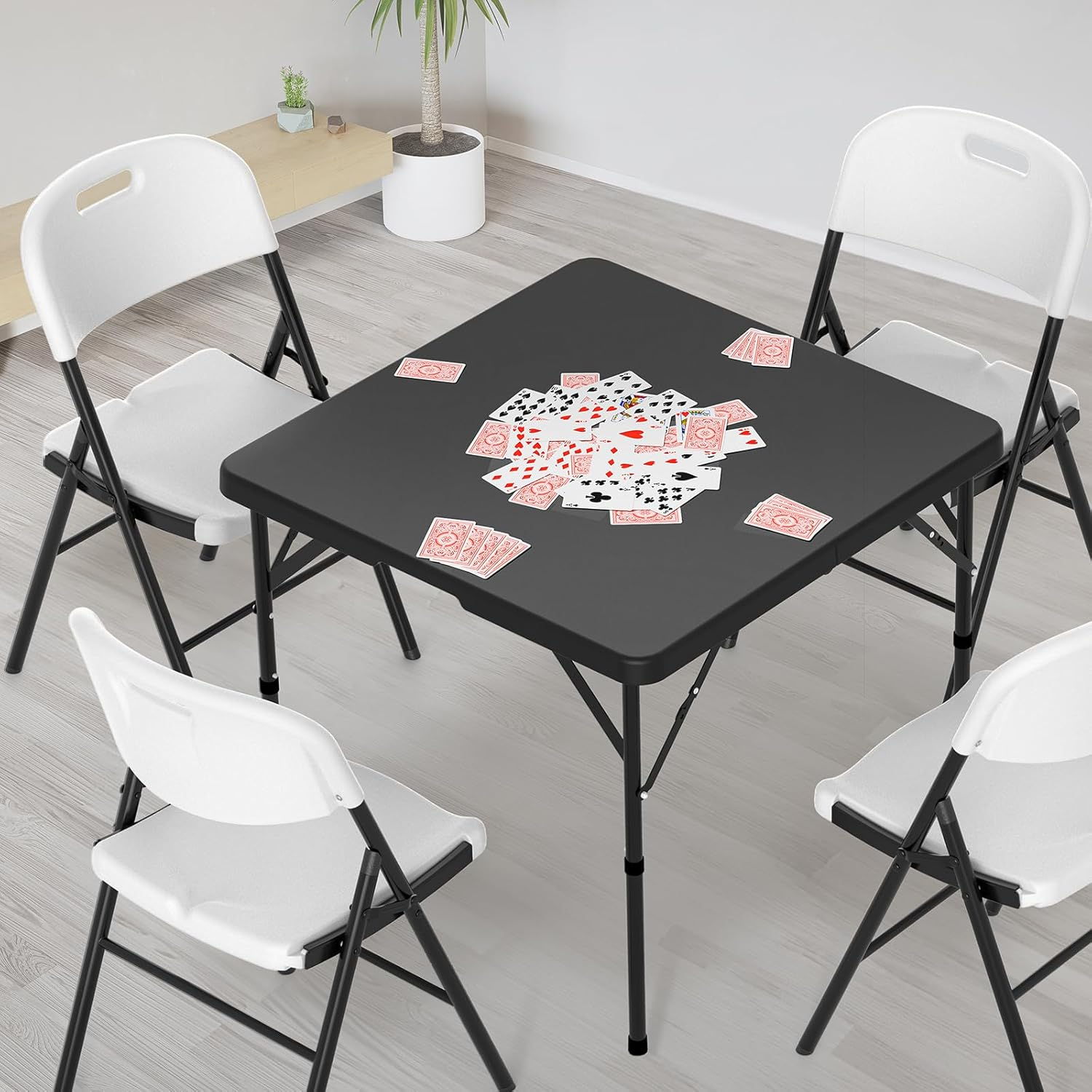VINGLI 34" Fold in Half Square Table, Bi-Folding Commercial Table, Portable Plastic Dining Card Table for Kitchen or Outdoor Party Wedding Event, Black