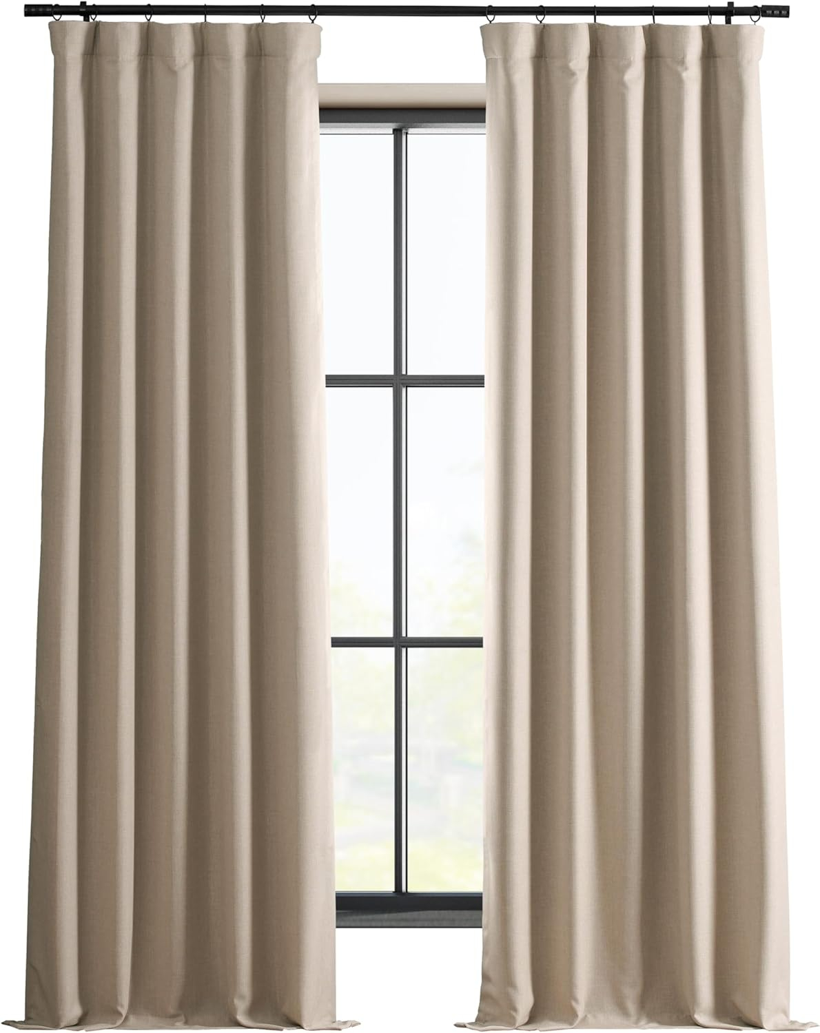 HPD HALF PRICE DRAPES Solid Thermal Insulated Blackout Curtains for Bedroom 84 Inches Long Curtain (1 Panel) Signature Blackout Linen Window Curtains for Living Room, 50W x 84L, Safari Tan