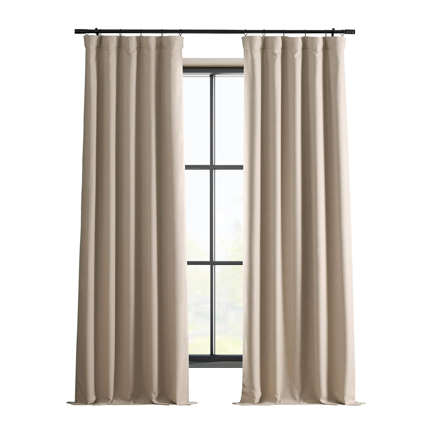 HPD HALF PRICE DRAPES Solid Thermal Insulated Blackout Curtains for Bedroom 84 Inches Long Curtain (1 Panel) Signature Blackout Linen Window Curtains for Living Room, 50W x 84L, Safari Tan