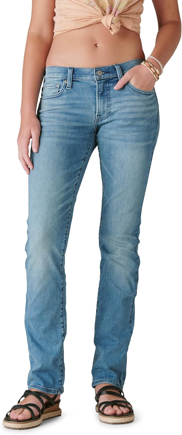 Women's Mid Rise Light Blue Cotton Blend Straight Leg Jeans