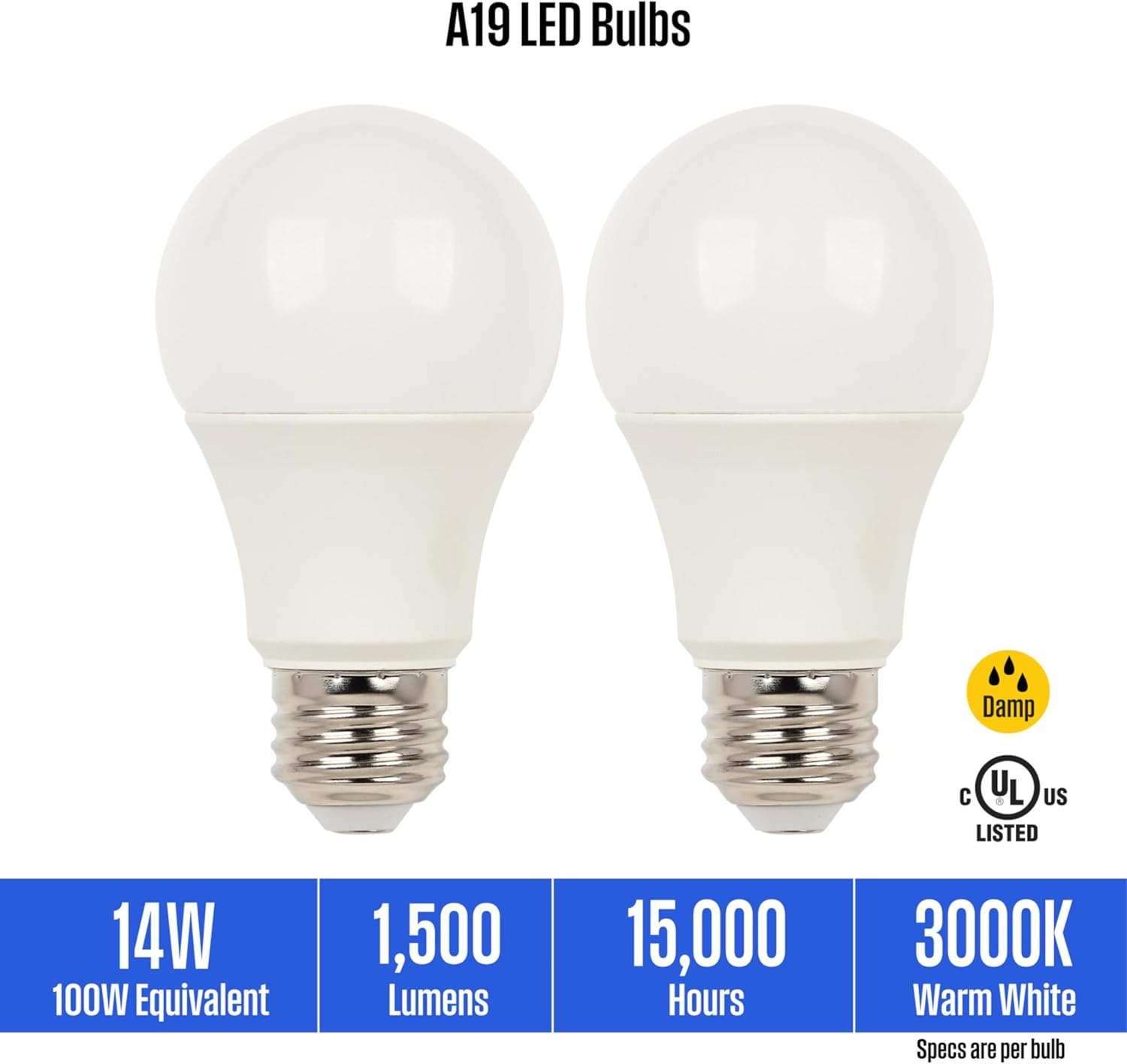 Bright White Frosted LED Light Bulb, Medium Base, 2 Pack