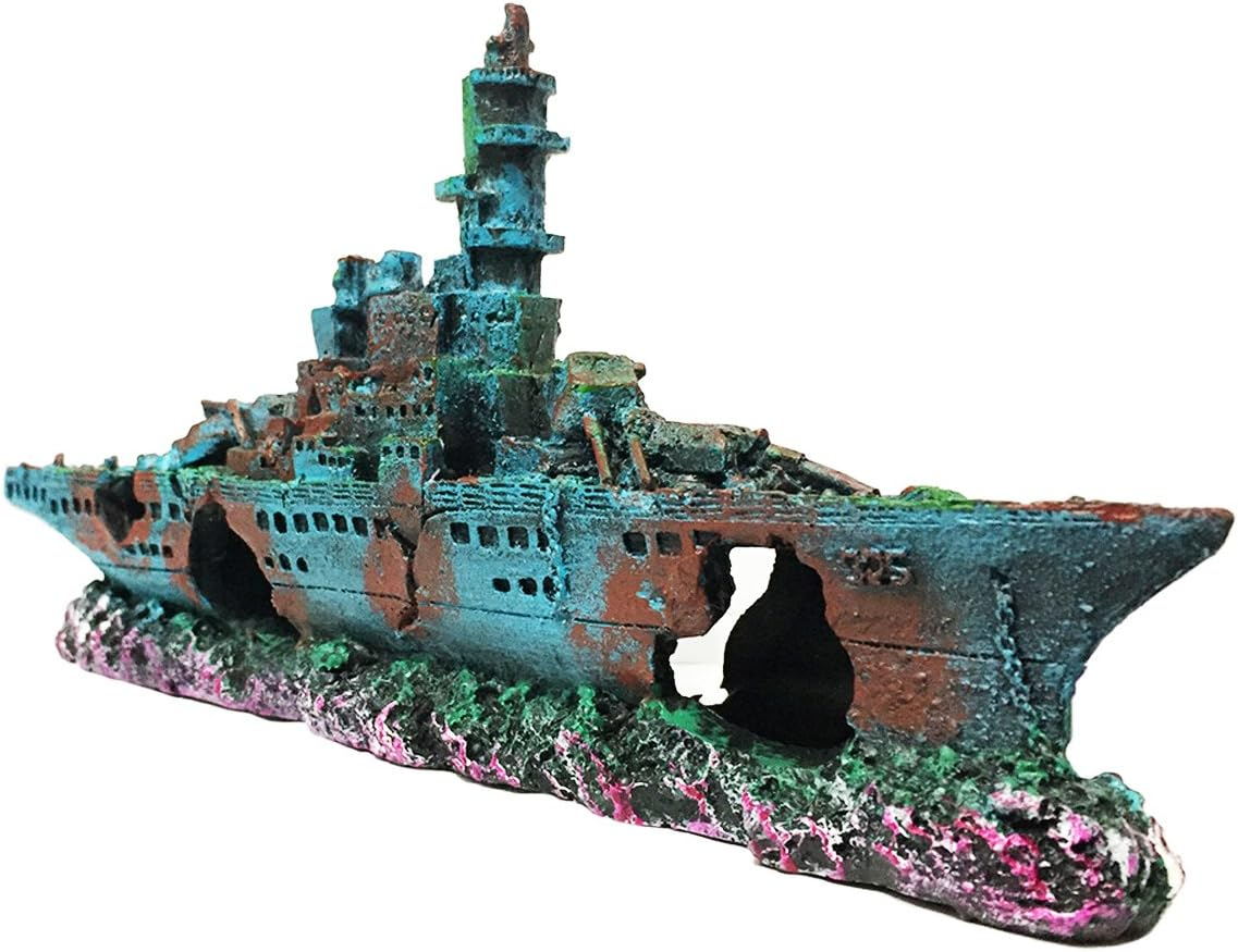 Decoración de Barco de Acuario, Barco, Naufragio, Pecera, Decoración, Naufragio, Sumergido para Agua Dulce y Agua Salada