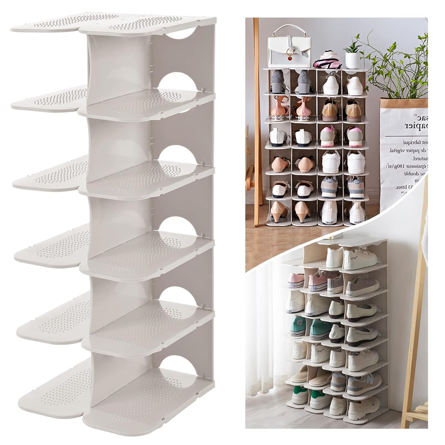 6-Tier Shoe Rack Storage Organizer, Adjustable Shoe Shelf, Free-Standing Space Saving Shoes Storage Stand for Entryway, Hallway, Closet, White