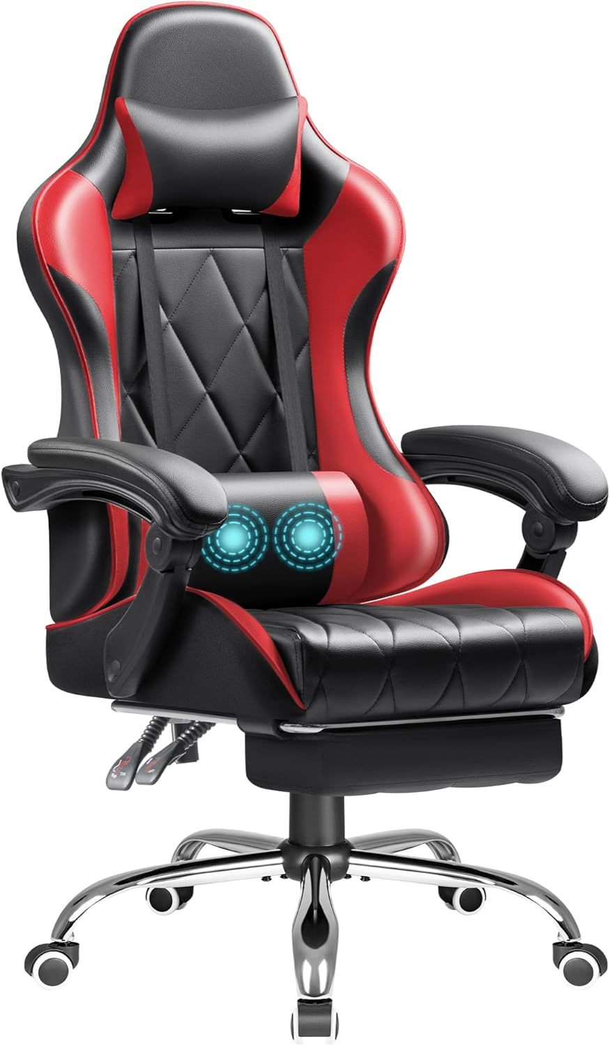 Shahoo Gaming Chair with Footrest and Massage Lumbar Support, Computer Game Chairs Ergonomic Office Seat Height Adjustable with Headrest, Red