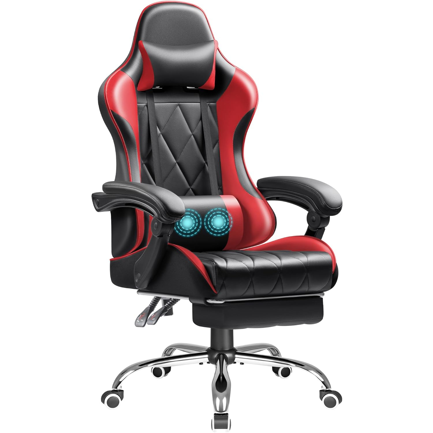 Shahoo Gaming Chair with Footrest and Massage Lumbar Support, Computer Game Chairs Ergonomic Office Seat Height Adjustable with Headrest, Red