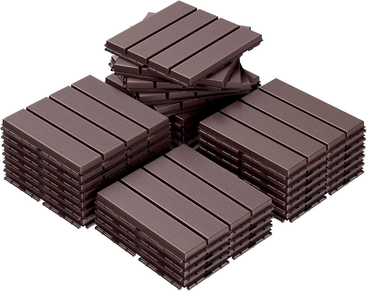 Goovilla 27 sq. ft Plastic Interlocking Deck Tiles，27PCS Waterproof Patio Balcony Flooring, 12"x12" Outdoor Interlocking Deck Tile for All Weather Porch Poolside Grass Dirty, Decking Tiles, Dark Brown