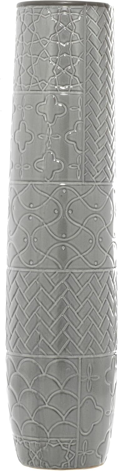 Ceramic Slim Engraved Patterned Decorative Gray Vase