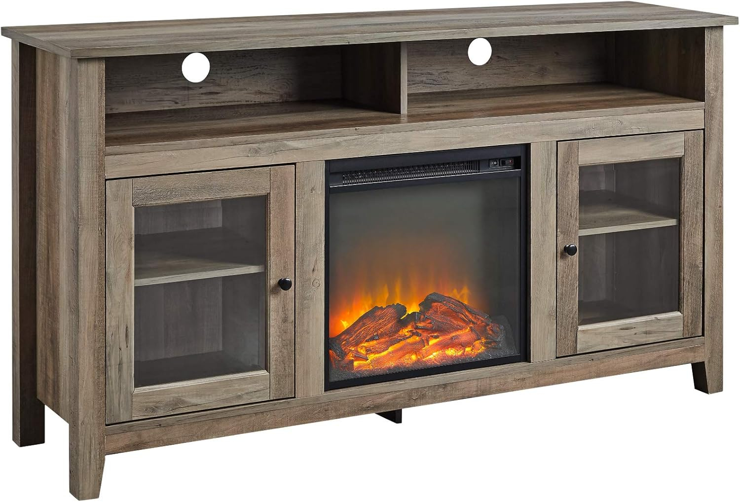 Wasatch 58" Transitional Fireplace Glass Wood TV Stand in Gray Wash