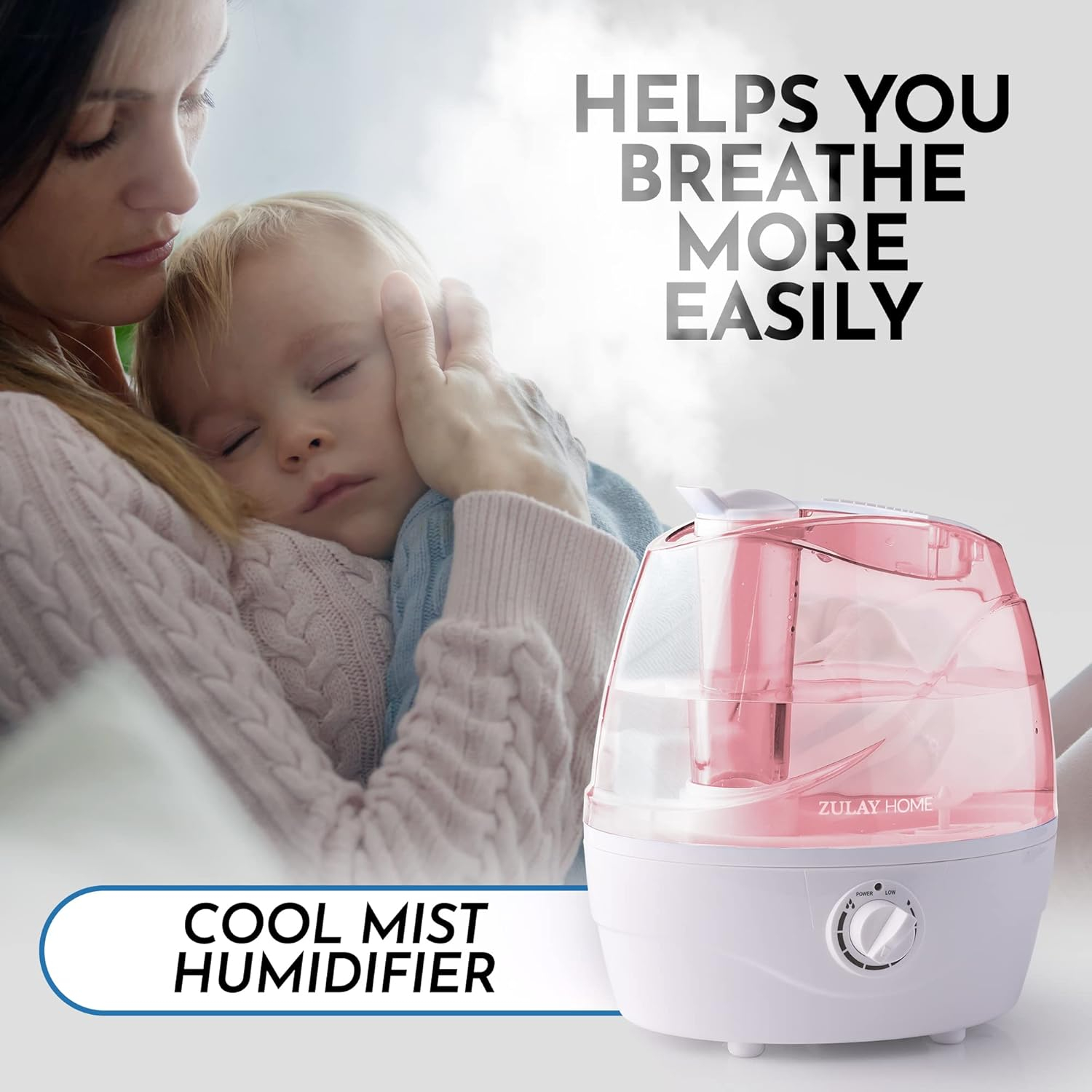 Zulay Kitchen Zulay Home Cool Mist Humidifiers For Bedroom (2.2L Water Tank) - Quiet Ultrasonic Humidifiers For Large Room With Auto Shutoff Feature - Air Humidifier For Plants, Nursery, Kids Room (Gray)