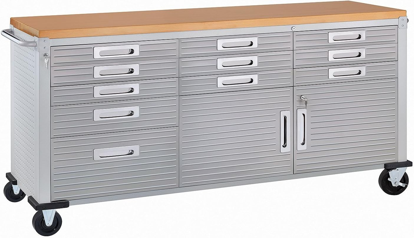 Granite Gray Heavy Duty Rolling Workbench with Wood Top