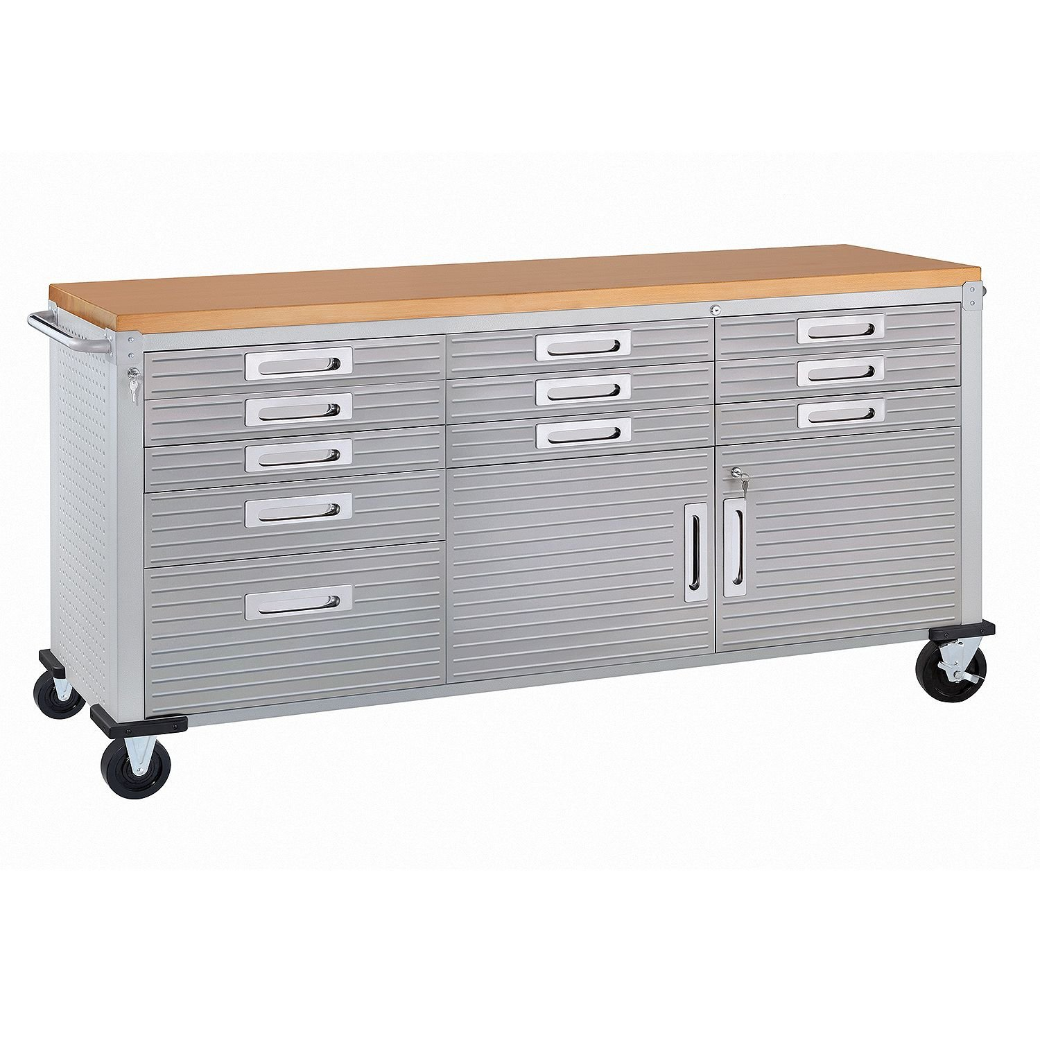 Granite Gray Heavy Duty Rolling Workbench with Wood Top