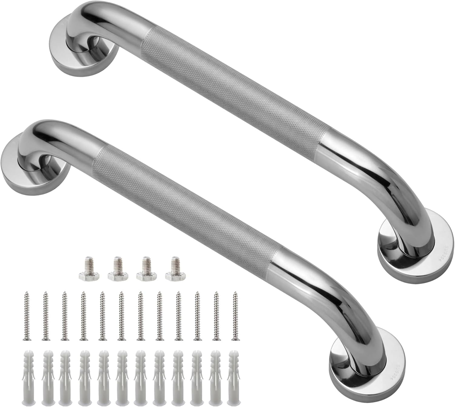 12-Inch Silver Stainless Steel Anti-Slip Shower Grab Bar Set