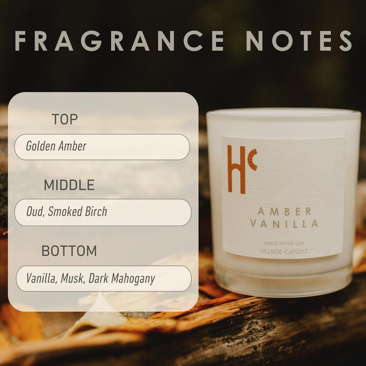 Hillside Candle "Amber Vanilla" Scented Candles, Single Wick, Luxury Candles, Scented Candles for Home ( 9 oz)