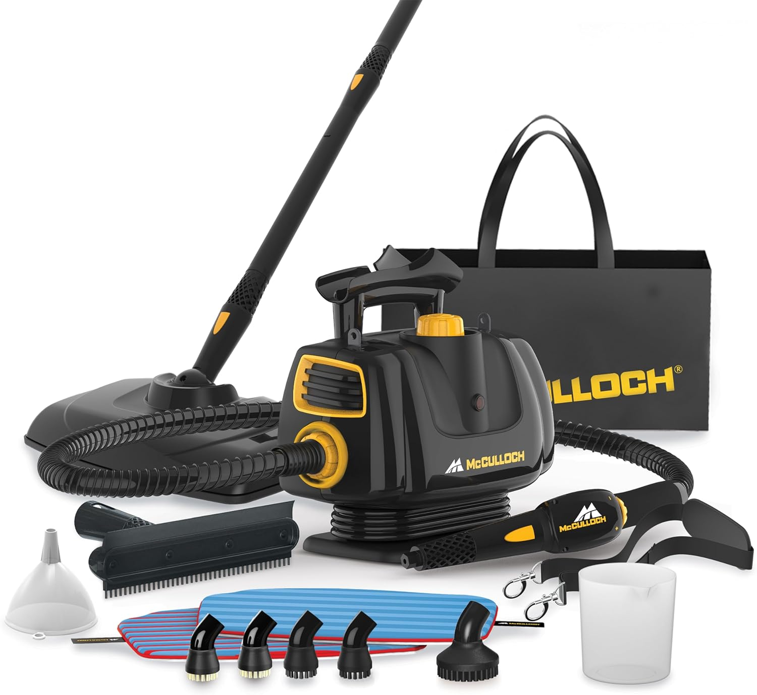 McCulloch MC1270 Portable Power Steam Cleaner, 30 Minute Runtime, 16 Accessories: Mop Head, Brushes, & More - Built for Home, Tile, Grout, Carpet, Furniture, Car Detailing & Commercial Deep Cleaning