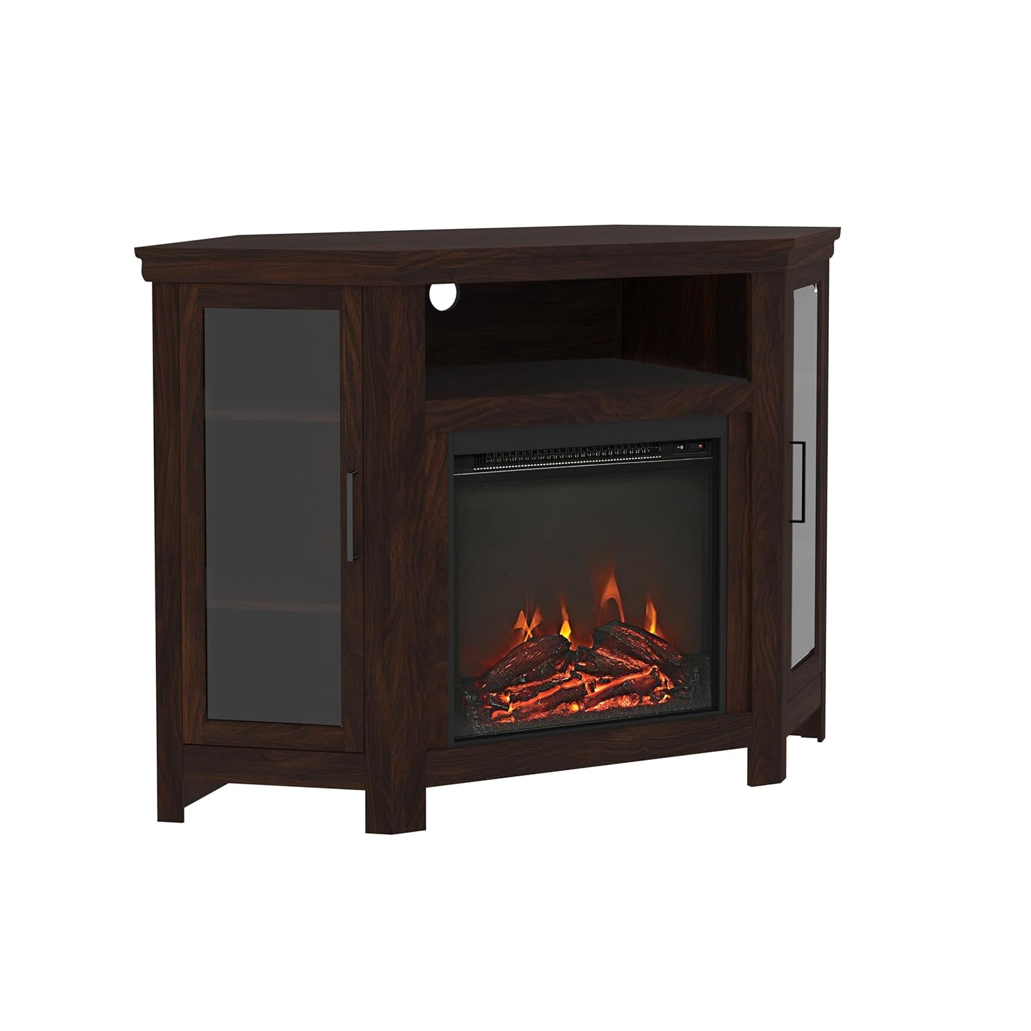 48" MDF Wood Corner Fireplace TV Stand - Traditional Brown