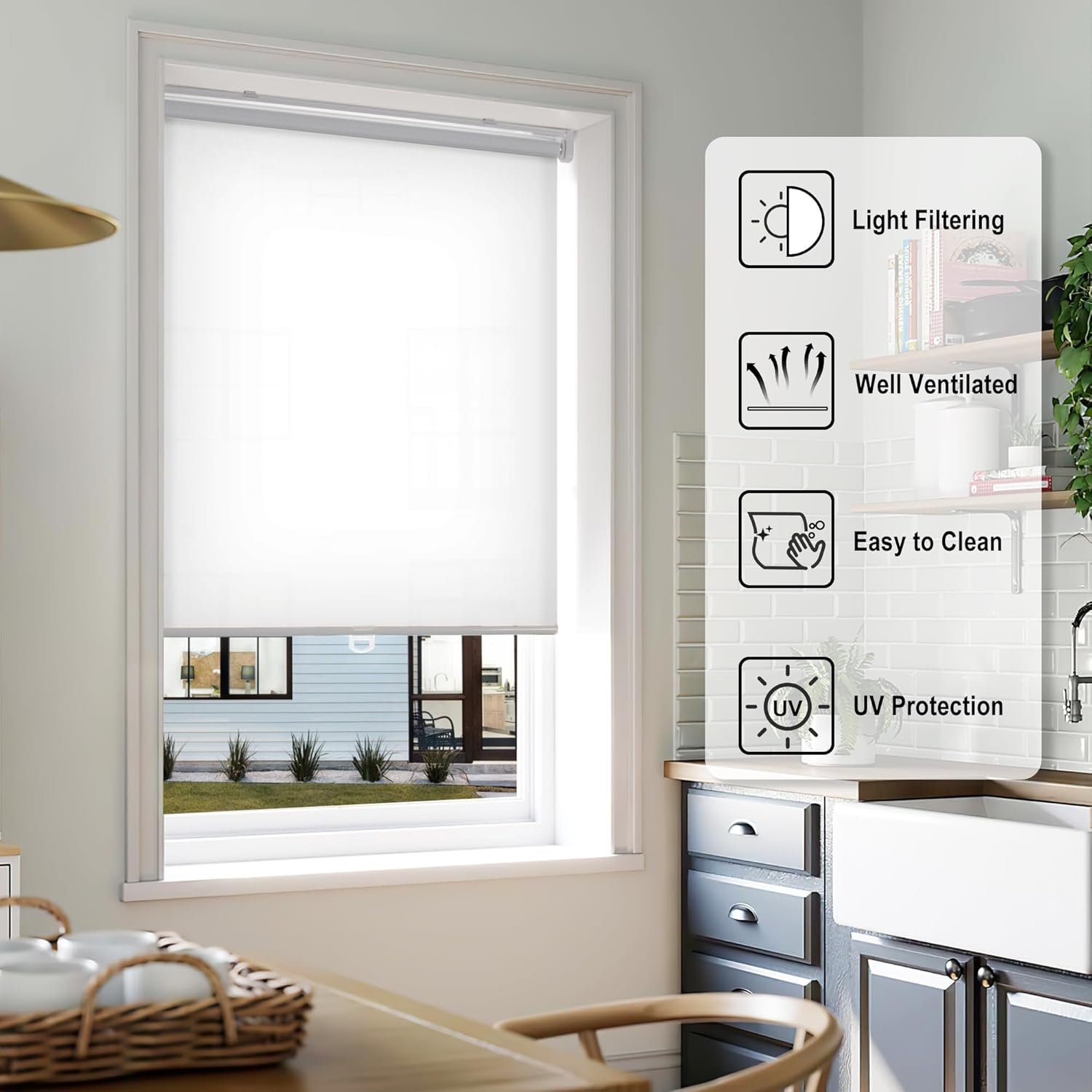 Muanna Cordless Cellular Shades No Tools No Drill Blackout Cellular Blinds for Window Size 25'' W x 48'' H, Silver White