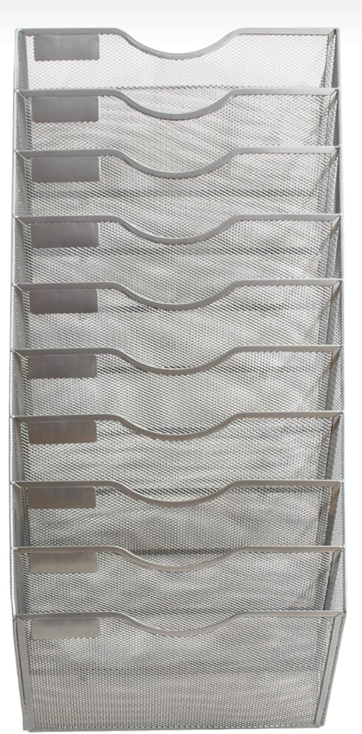 10 Sections Hanging Files Wall Mounted Metal Mesh Document File Organizer Magazine Holder Rack Organizer Multipurpose Use To Display Files, Magazine, Newspapers- Gray