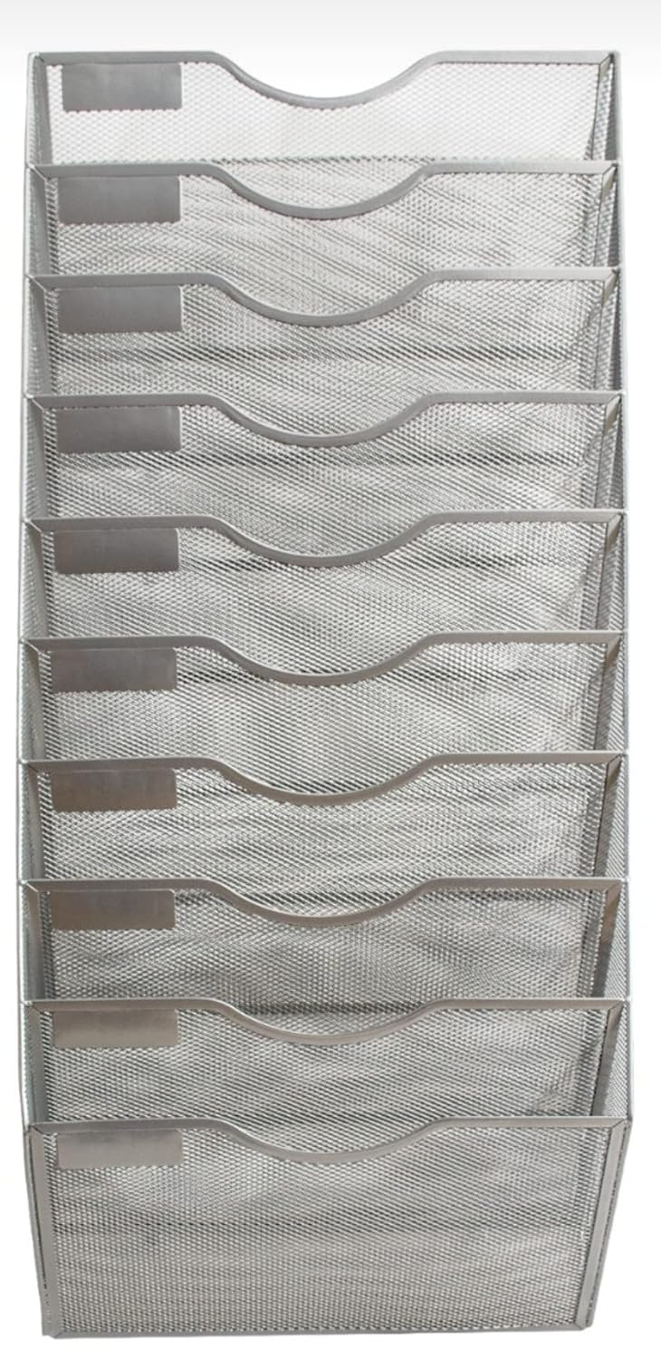10 Sections Hanging Files Wall Mounted Metal Mesh Document File Organizer Magazine Holder Rack Organizer Multipurpose Use To Display Files, Magazine, Newspapers- Gray