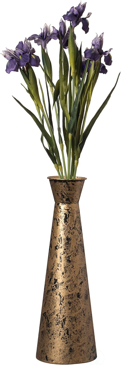 Brushed Paint Unique Straight Design Metal Decorative Floor Vase Flower Holder for Entryway, Living Room, or Dining