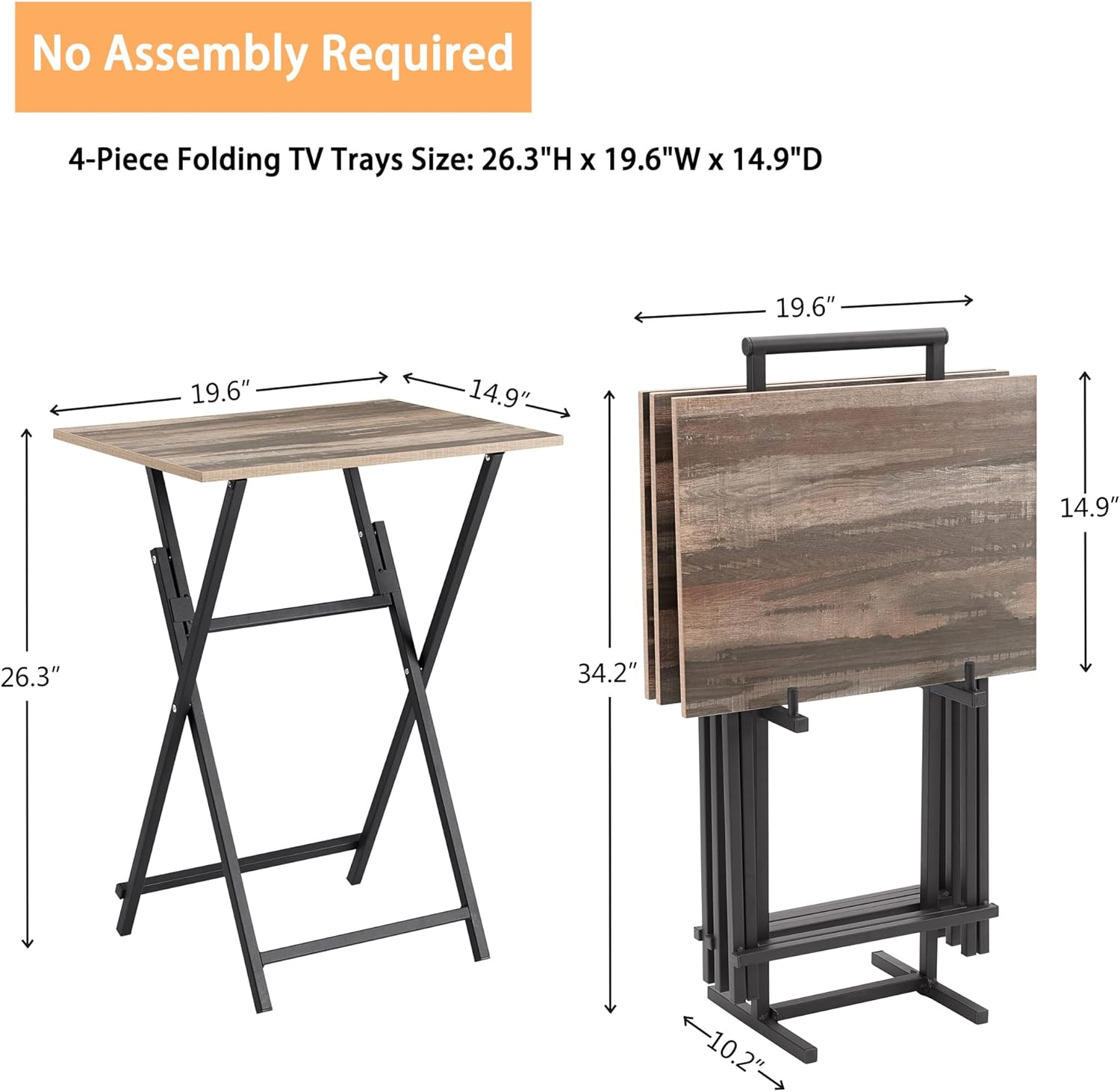 26" H Folding TV Trays for Eating Set of 4 with Stand, No Assembly Required Portable TV Table Snack Tray Set for Sofa, Wood Rustic Space Saving TV Dining Tray for Living Room (Rustic Brown)