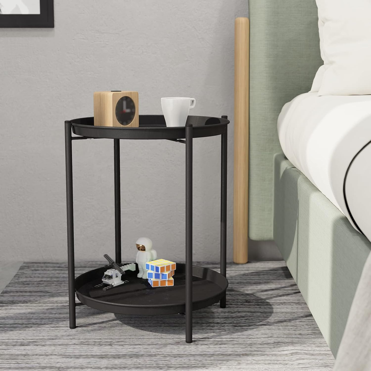 Grand patio Outdoor Side Table, 2-Tier Metal Round End Table, Black