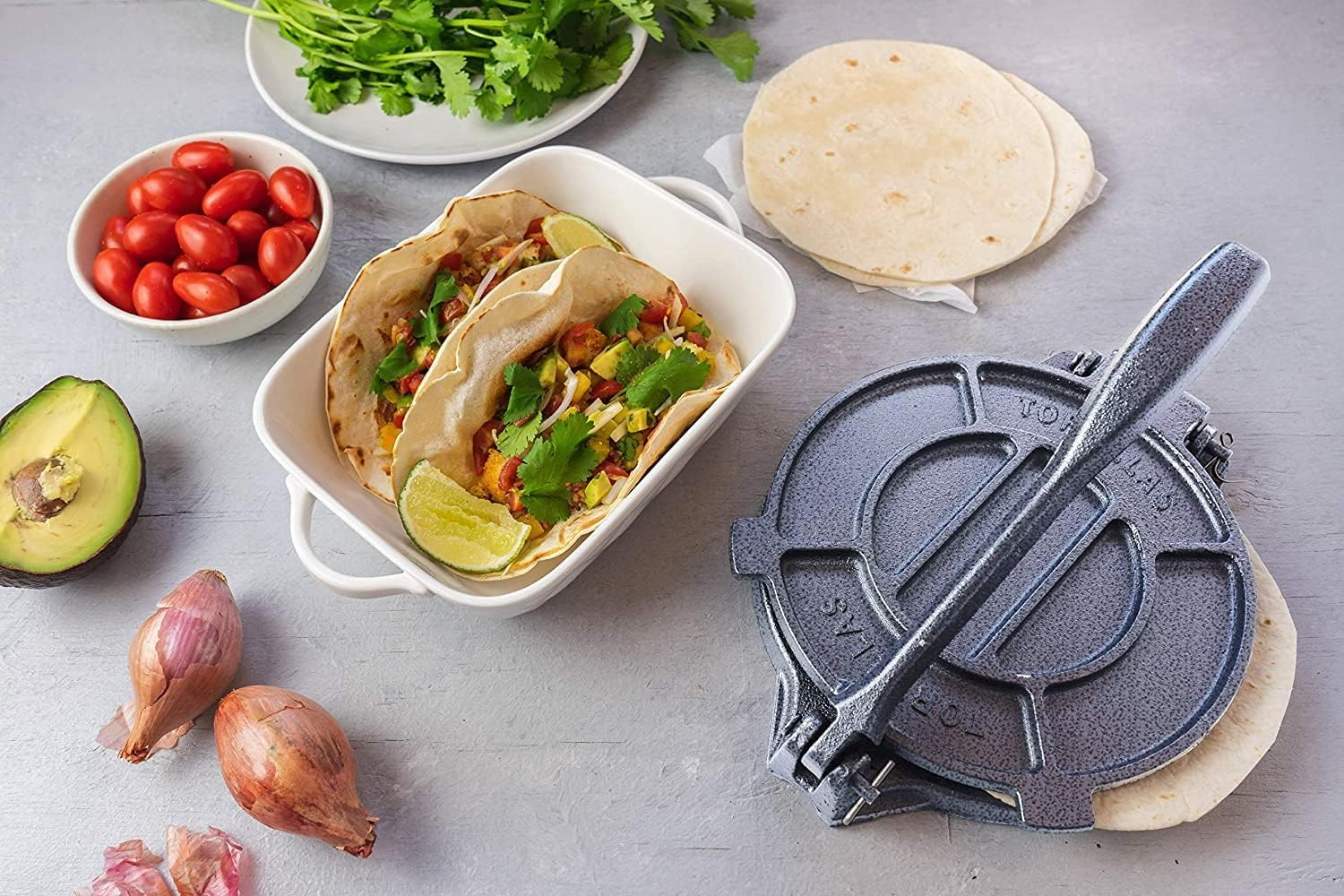 Heavy Duty Gray Cast Iron Tortilla Press and Roti Maker