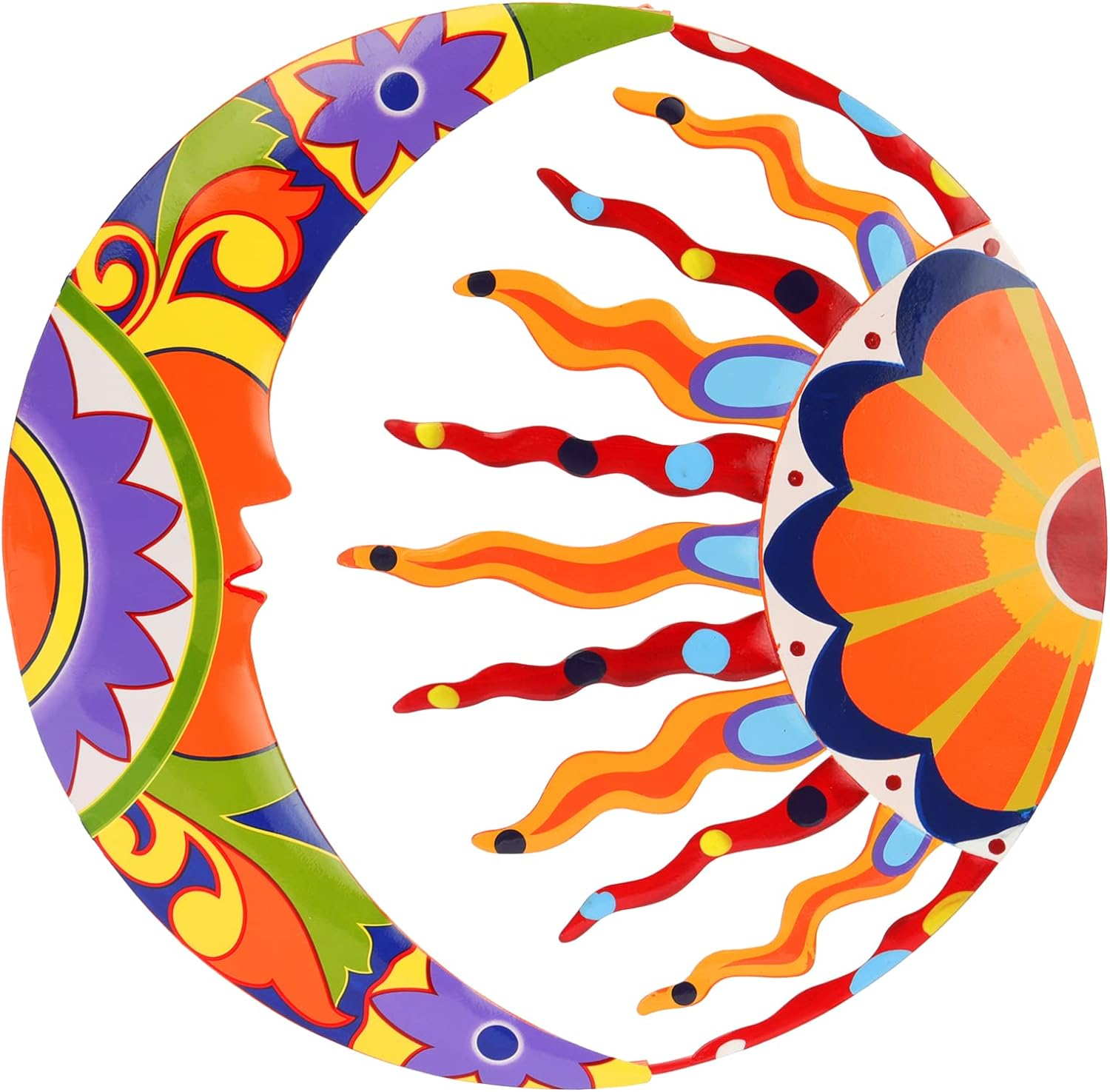 SUNNYPARK Metal Sun and Moon Wall Art Decor, 16" Colorful Handcrafted Mexican Talavera celestial Wall Sculptures Hanging for Indoor Outdoor Living Room, Garden, Patio C40