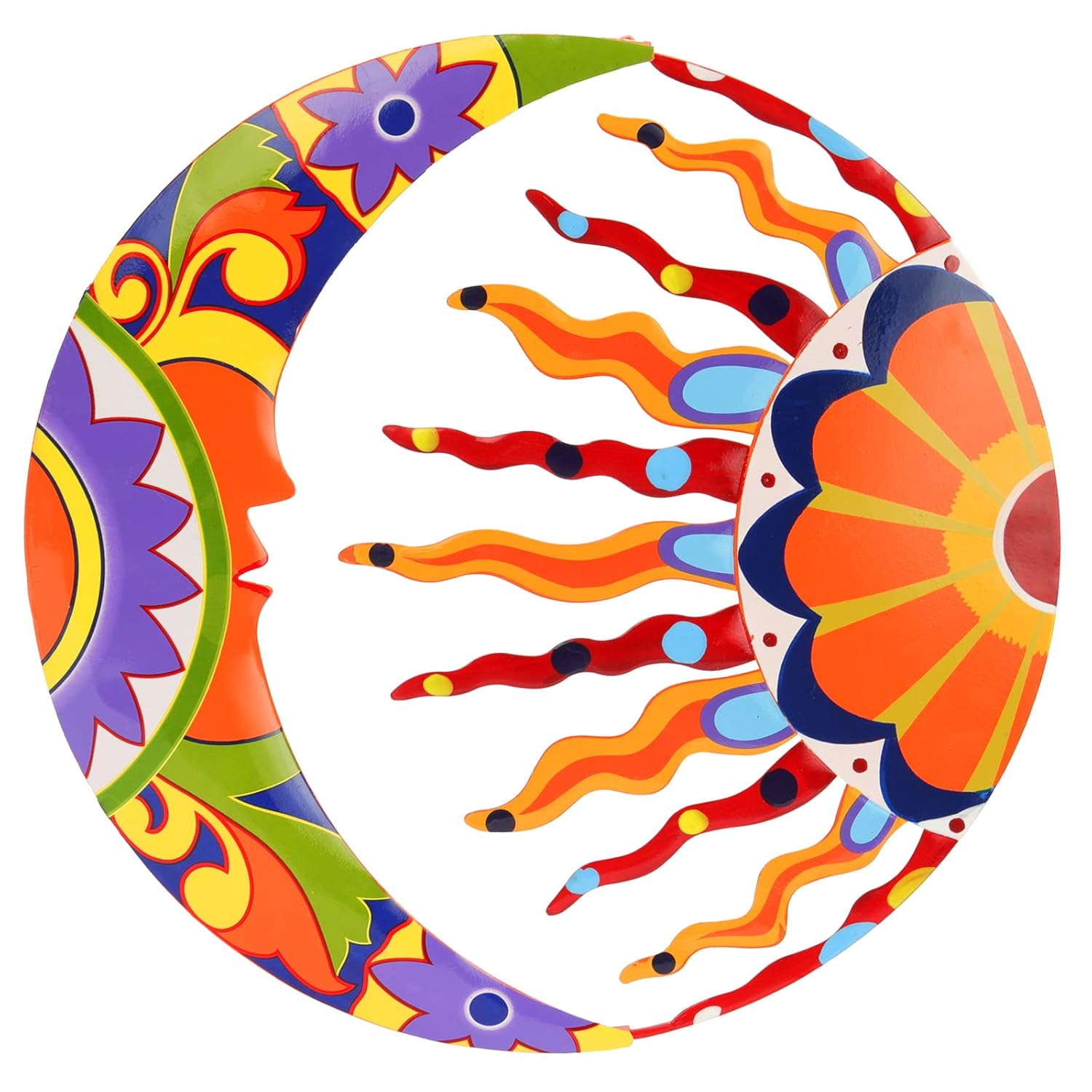 SUNNYPARK Metal Sun and Moon Wall Art Decor, 16" Colorful Handcrafted Mexican Talavera celestial Wall Sculptures Hanging for Indoor Outdoor Living Room, Garden, Patio C40