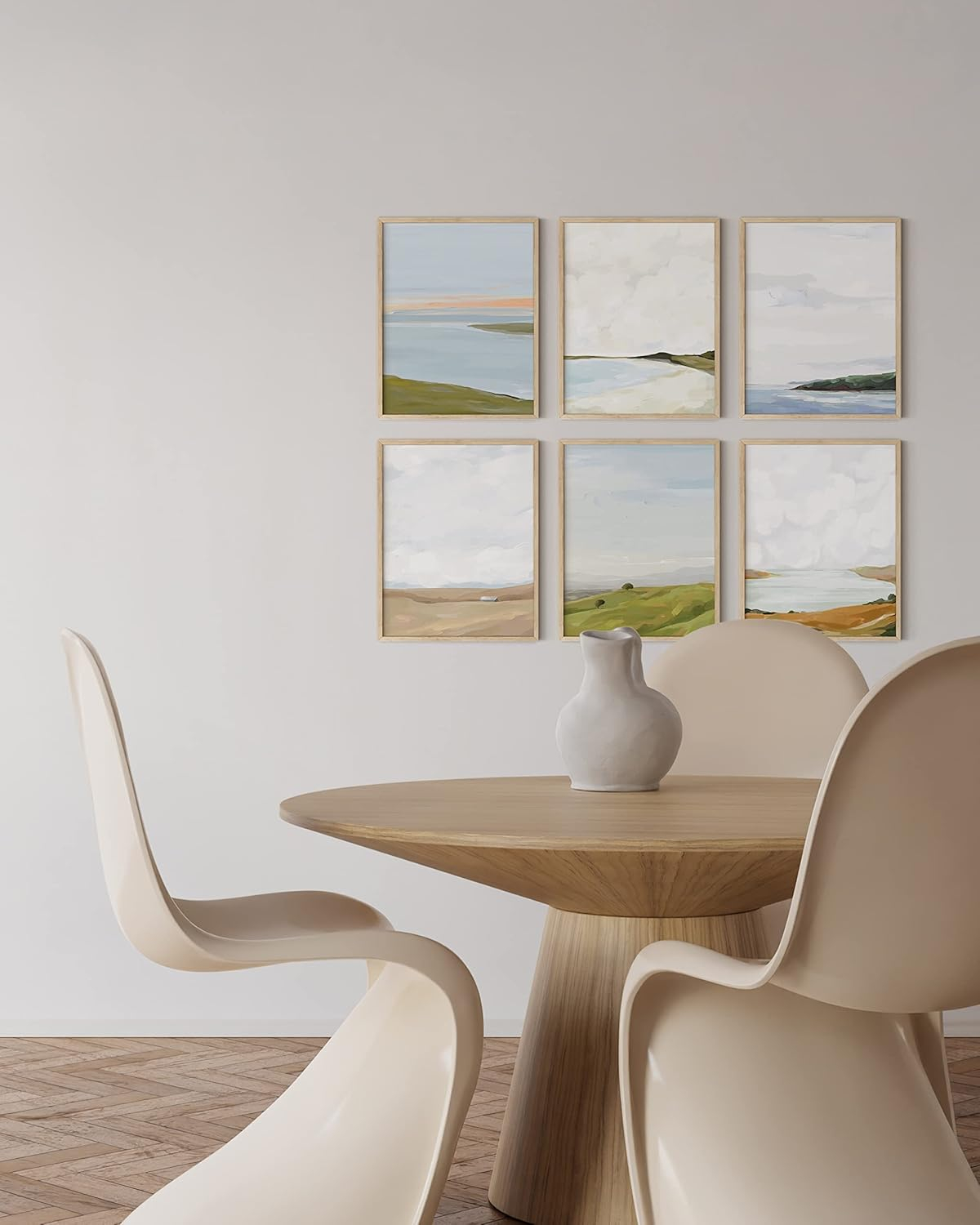 Unframed Scenic Landscape Oil Painting Set in Green and Beige