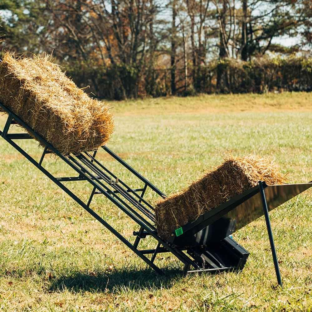 Titan Attachments Chain Drive 15ft Square Hay Bale Elevator Base Unit with 3/4 HP Motor, Charcoal Finish, Hay Harvesting Agricultural Equipment