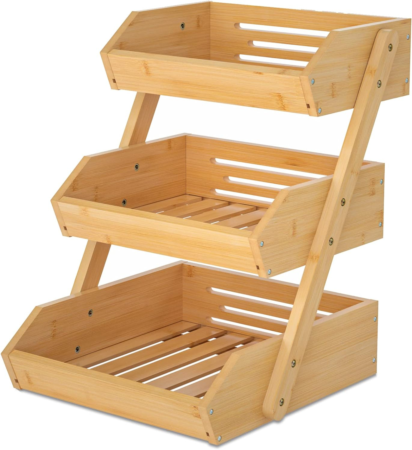 3 Tier Wooden Fruit Basket For Kitchen, Bread Vegetable Fruit Basket Bowl Stand, Farmhouse Fruit Bowl for Countertop, Large
