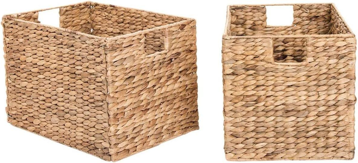 Westerly 2 Decorative Hand-Woven Water Hyacinth Wicker Storage Basket, 16 by 11 by 11 Ideal for Shelving Units